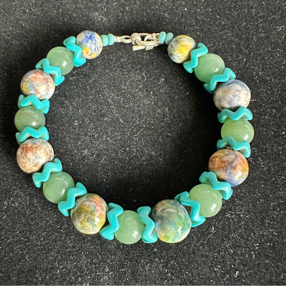 Turquoise and Green Beaded Bracelet handmade
